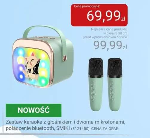 Zestaw karaoke z głośnikiem i dwoma mikrofonami połączenie bluetooth SMIKI